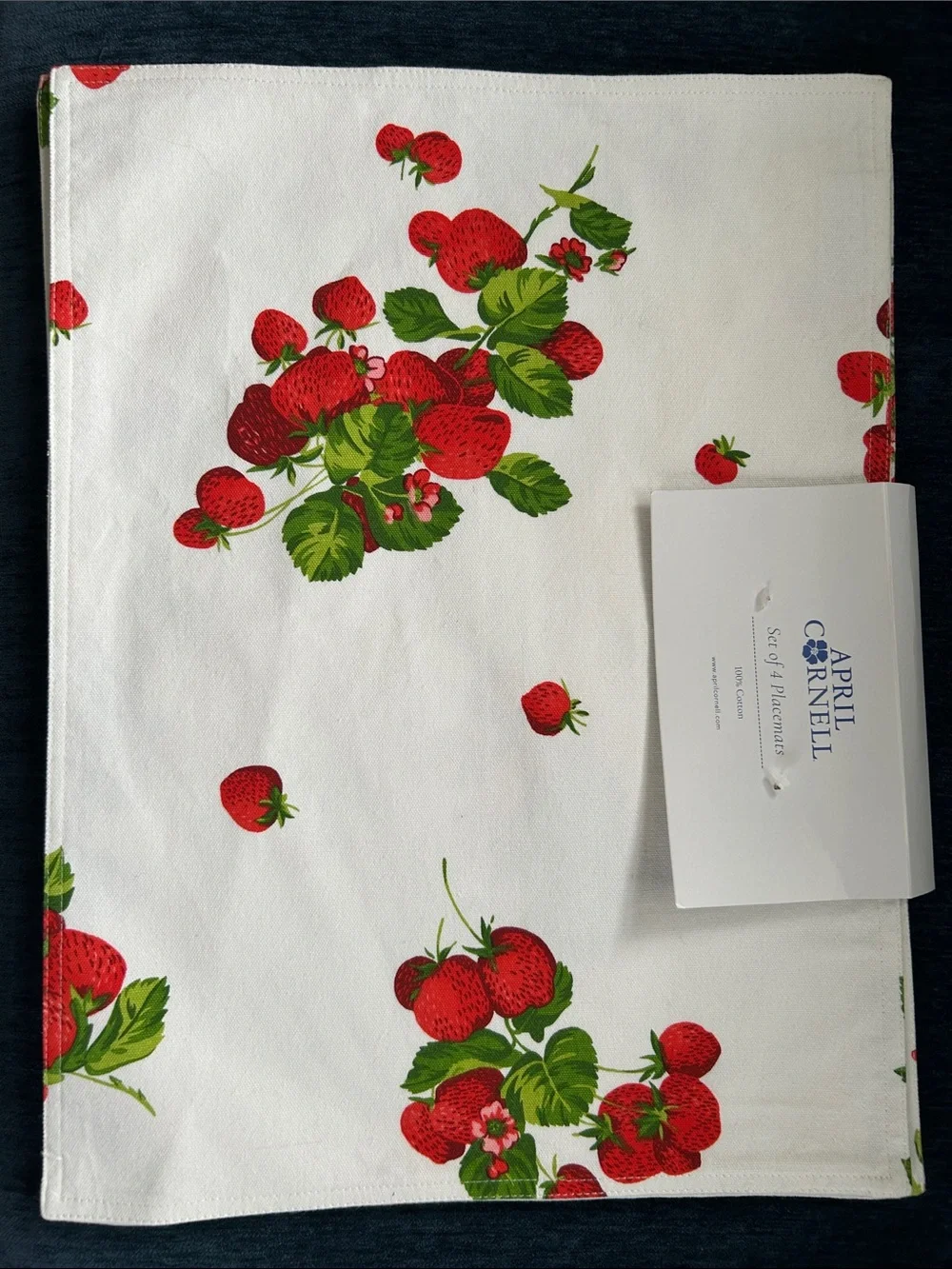 April Cornell Linens Set of 4 Placemats Strawberry Motif NWT 100% Cotton
